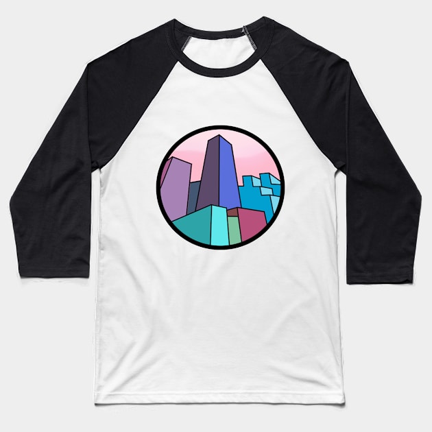 City Buildings On Pink Skies Baseball T-Shirt by Josh Diaz Villegas